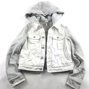 Free People Knit Hooded White Denim Jean Jacket XS